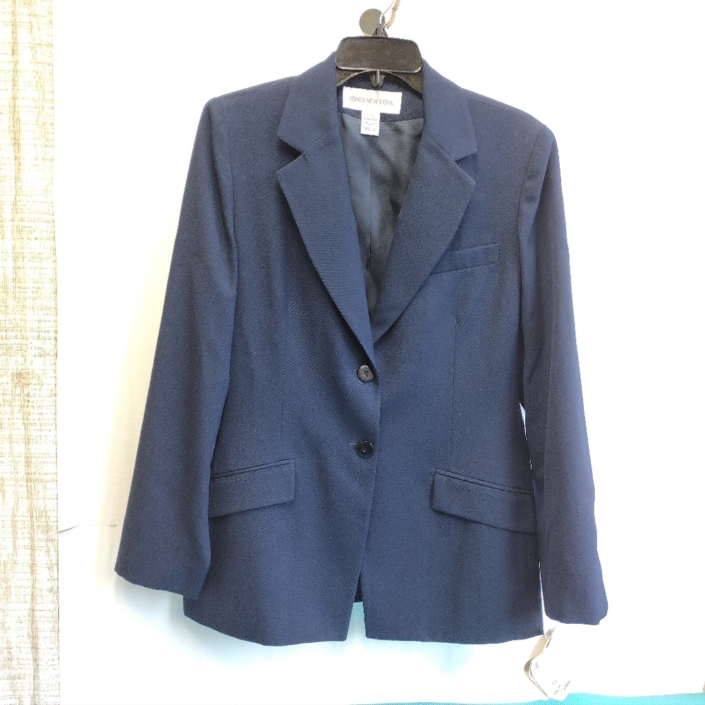 NWT Jones New York 100% Worsted Wool Blazer Jacket Royal - Size 14